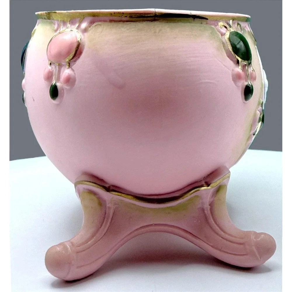 Antique Schafer-Vater Pink Jasperware Vanity Set Oblong Bowl & Crown Star Vase